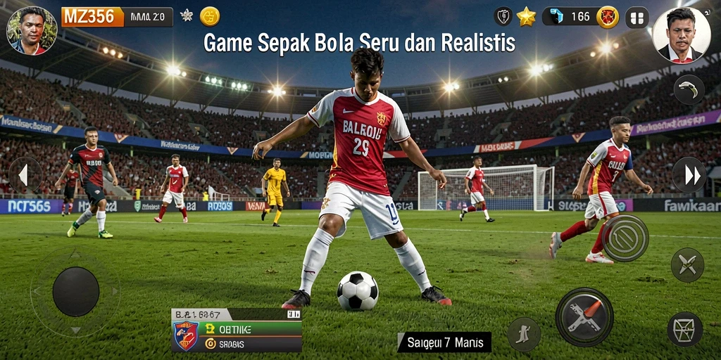 Tangkapan layar MZ356 menampilkan aksi pertandingan sepak bola yang intens.