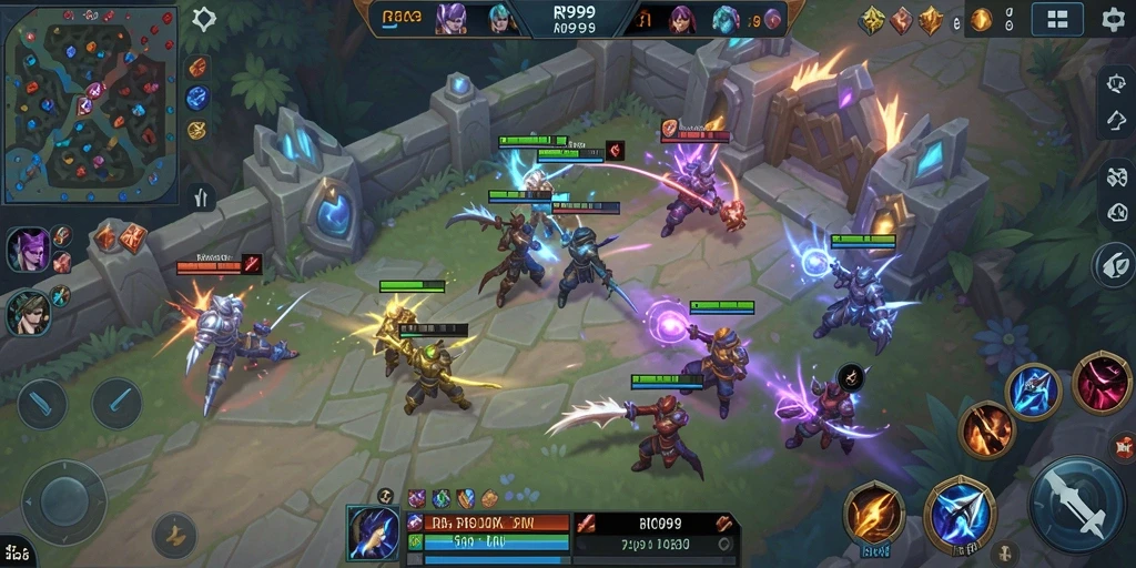 Tampilan seru dari gameplay RR999 di arena MOBA.
